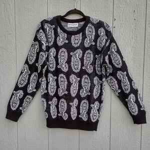 Vintage Beaucoup Paisley‎ Black & Silver Pullover M/L